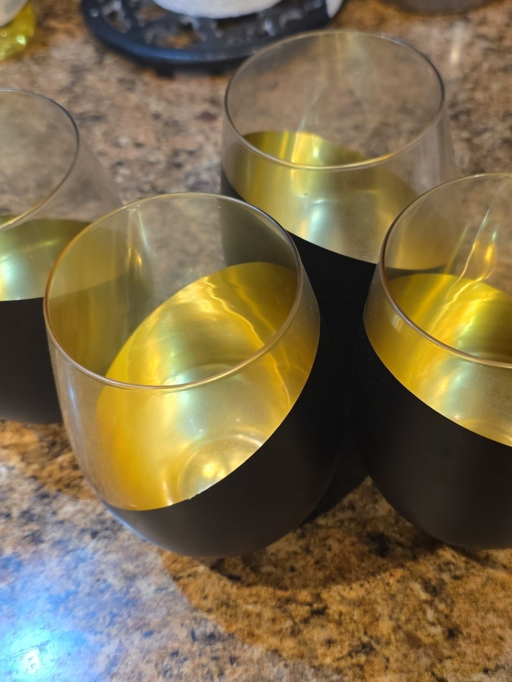 Set of 4 Matte Black and Gold Stemless Wine Glasses